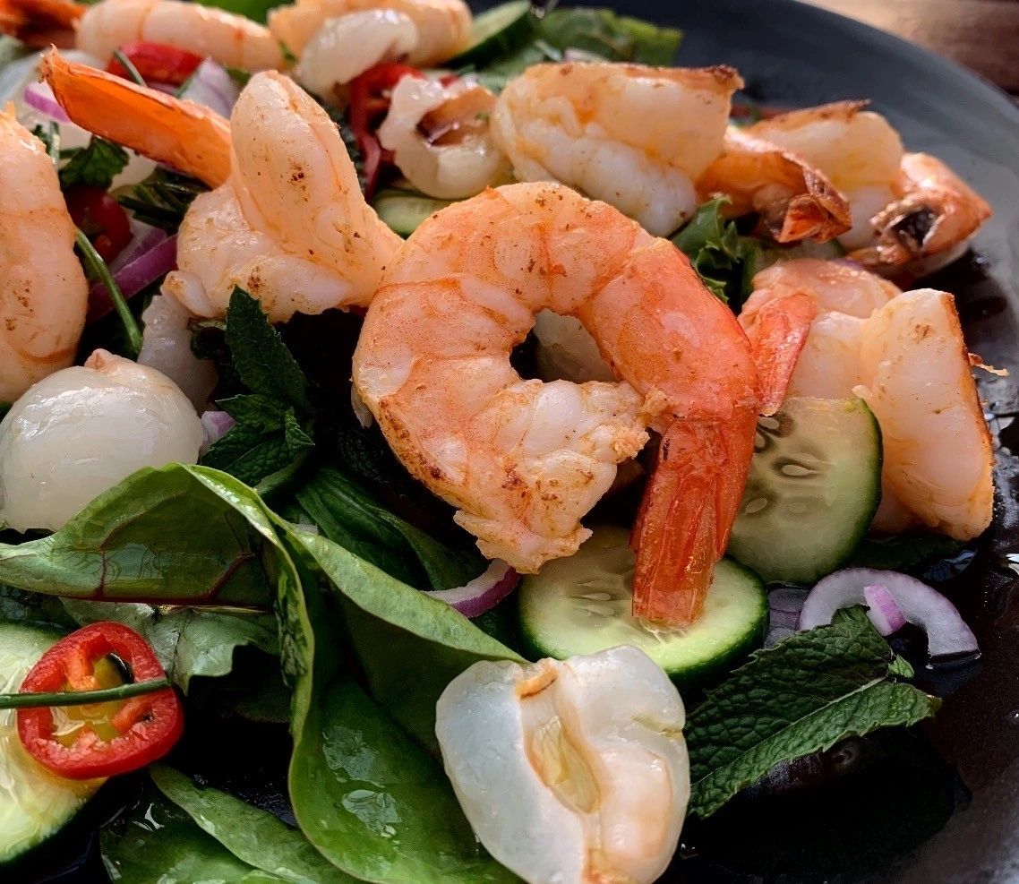 Spicy Grilled Prawn and Lychee Salad